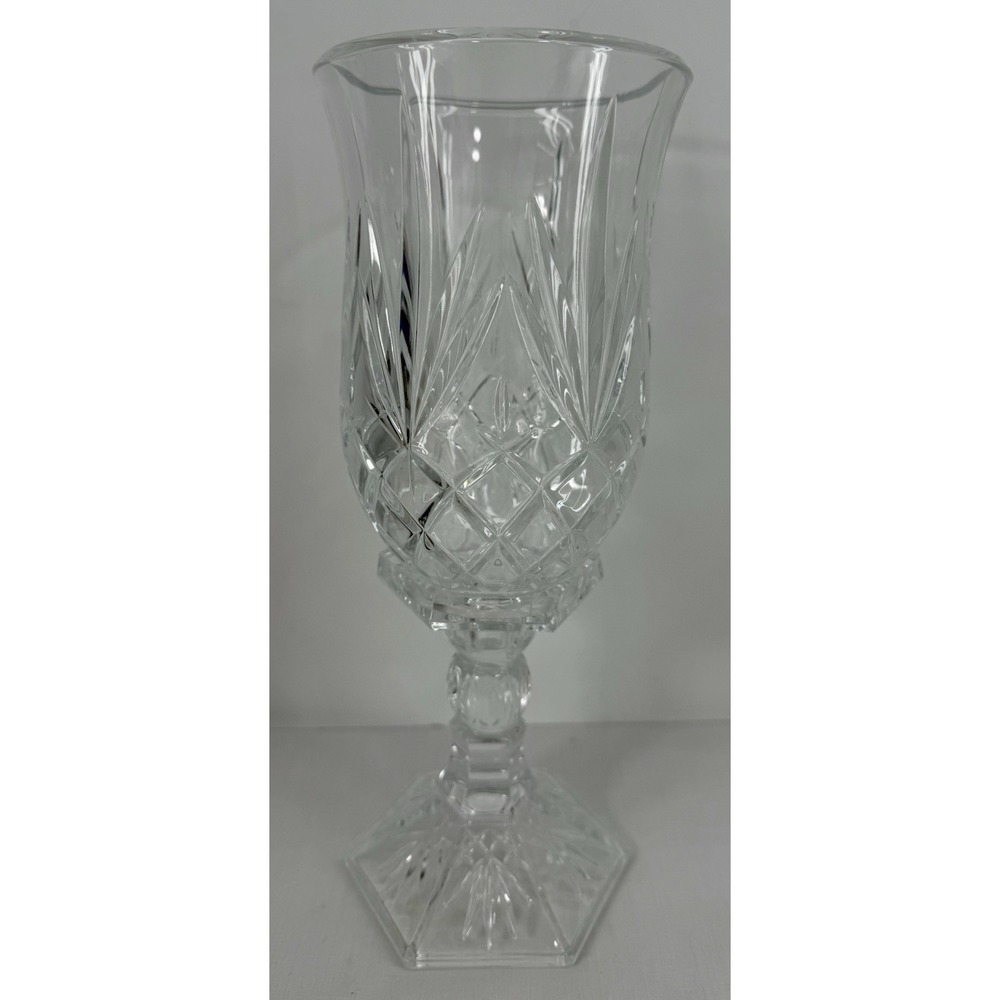 Vintage Heavy Pressed Glass Hurricane Candle‎ Holder 2 Pc Starburst 11.5" EUC